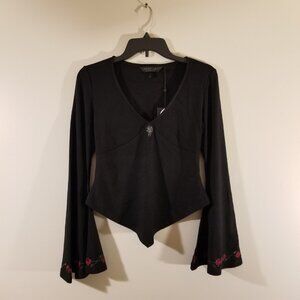 Killstar Black V-Neck Bell Sleeve Top